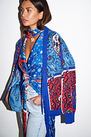 Thumbnail for caption_Model wears Blue Bandana Clash Brooklyn Wrap Dress  in UK size 10/ US 6