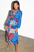 Thumbnail for caption_Model wears Blue Bandana Clash Brooklyn Wrap Dress  in UK size 10/ US 6