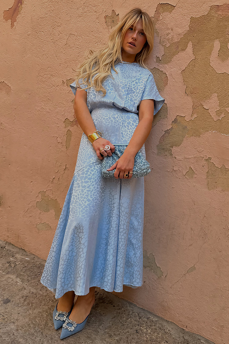 Ice Blue Jacquard Erin Dress