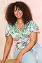 Boho Print Short Sleeve Wrap Top - Curve
