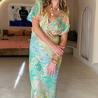 Thumbnail for caption_Model wears Pastel Boho Elodie Dress in UK size 10/ US 6
