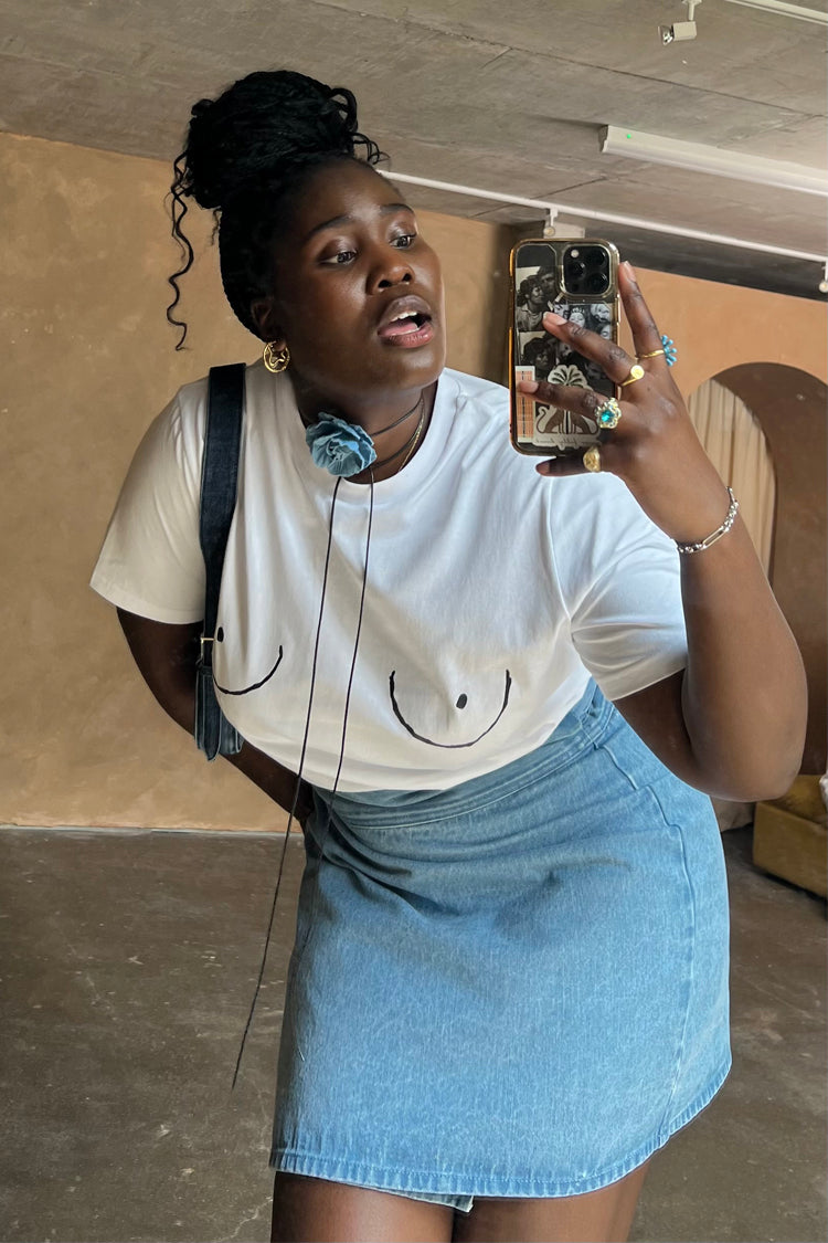 Model wearing Boob T-shirt