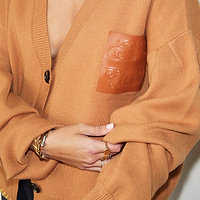 Thumbnail for caption_Model wears  Camel Cardigan With PU Patch in size S