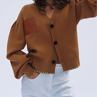 Thumbnail for Camel Cardigan With PU Patch