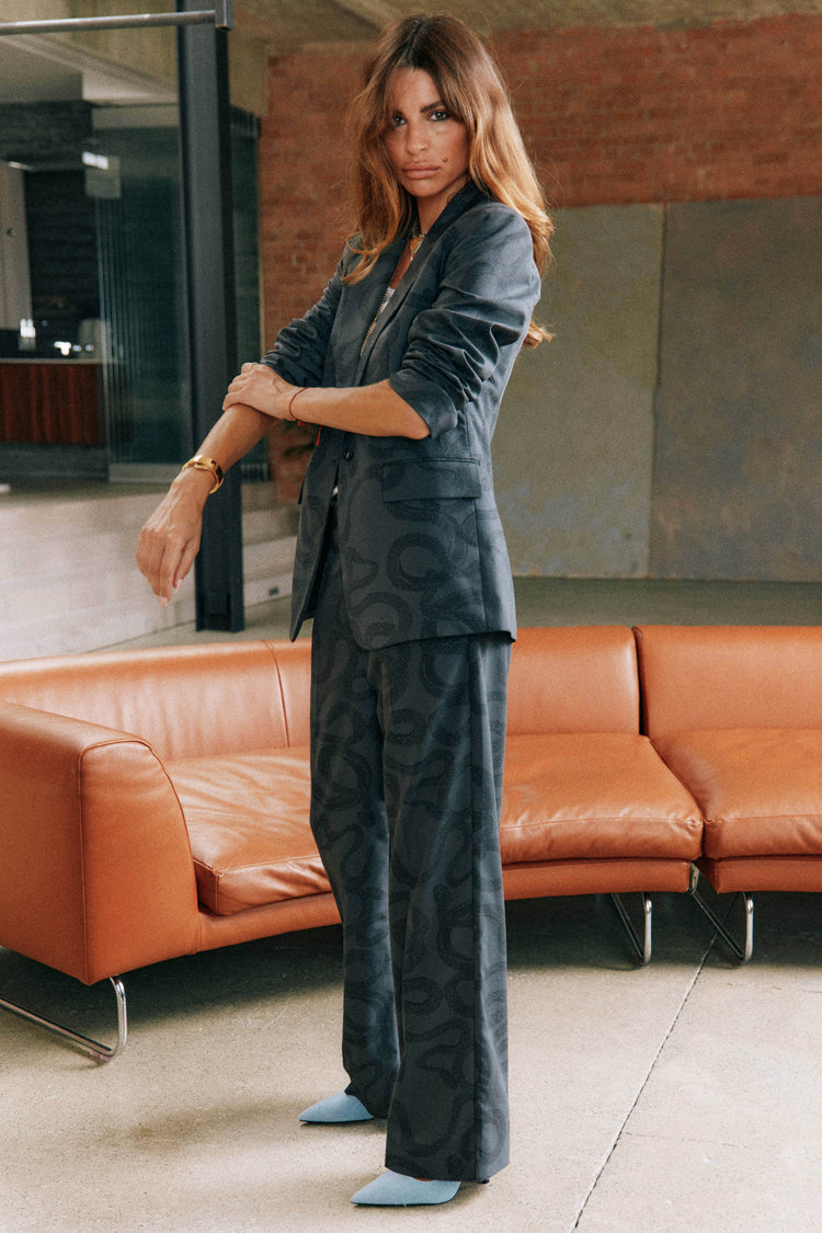 Model wearing Charcoal Snake Taylor Blazer