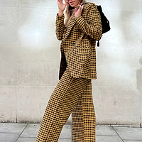 Thumbnail for Model wearing Check Blazer standing facing the side