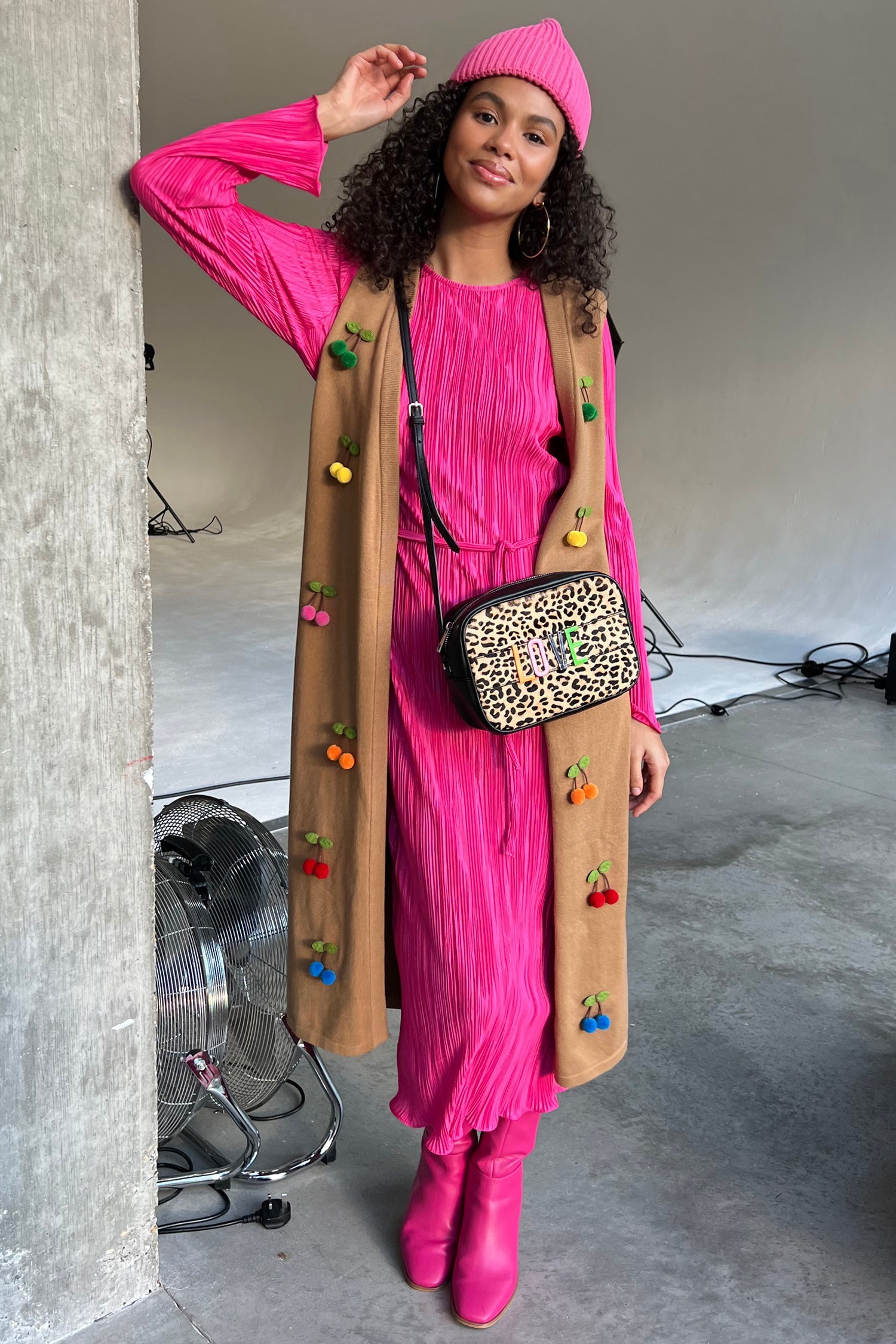 Model wearing Cherry Waistcoat standing facing the camera