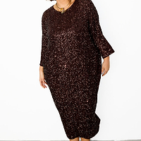 Thumbnail for caption_Model wears Chocolate Sequin Jem Dress in UK size 18/ US 14