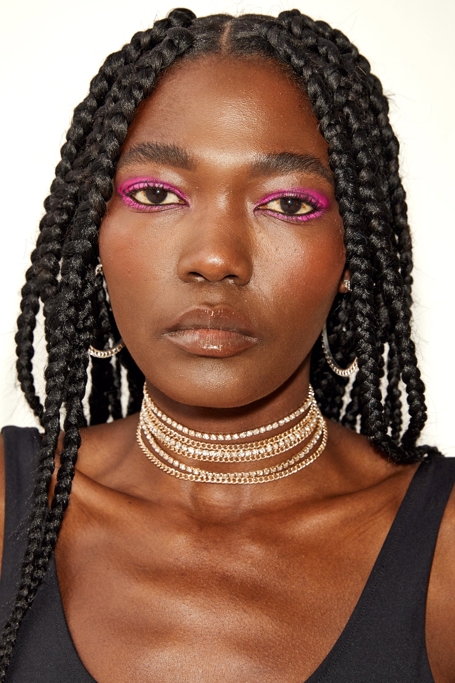 Model wearing XL Gold Tone Chain & Rhinestone Choker