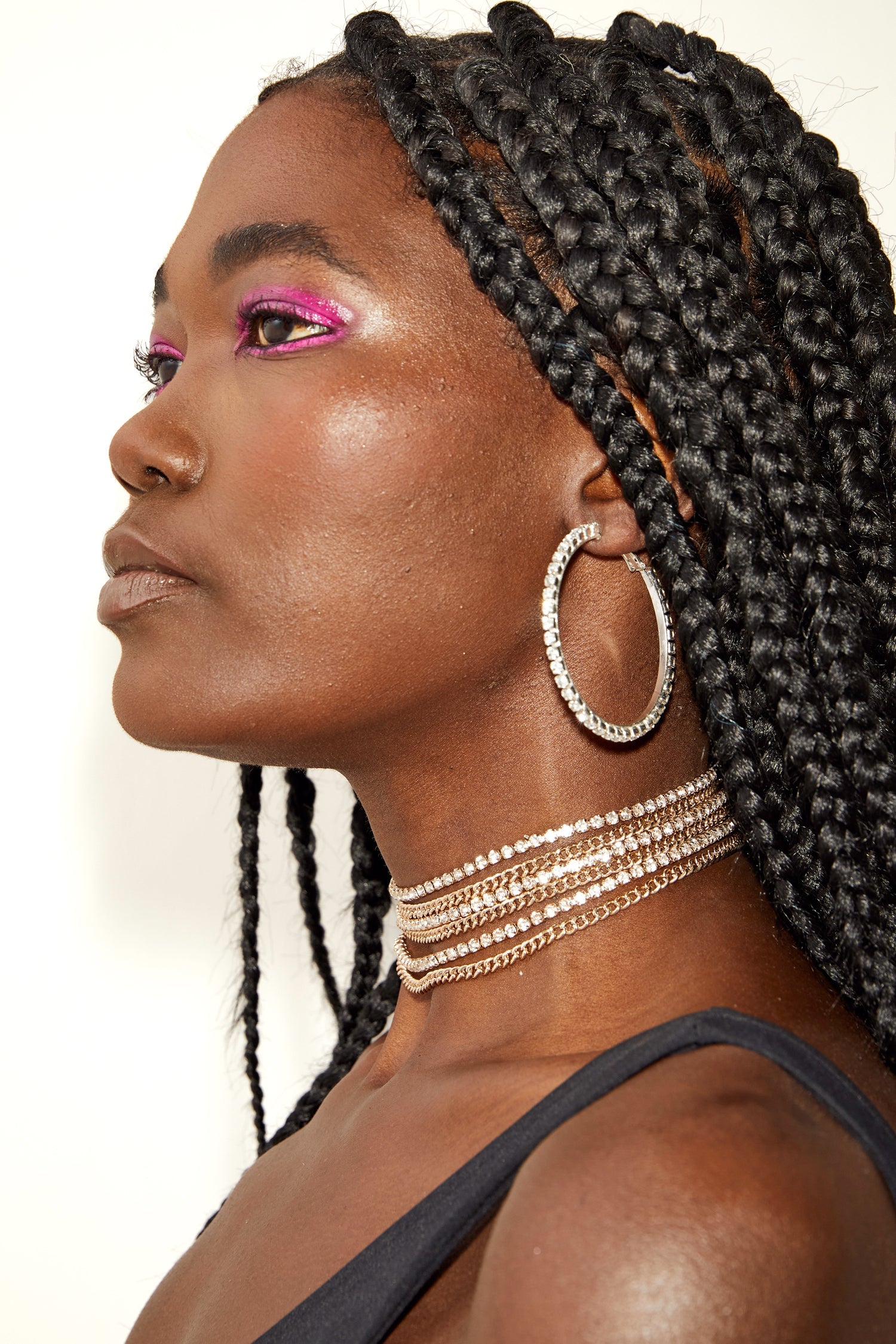 Model wearing XL Gold Tone Chain & Rhinestone Choker