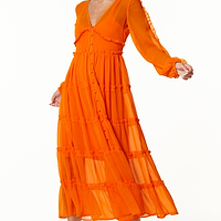 Thumbnail for Model wearing Orange Clemmie Dress facing the camera