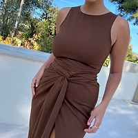 Thumbnail for Brown Cotton Linen Racer Top