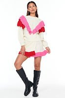 Thumbnail for Model wearing Cream Ruffle Cable Knit Skirt standing facing the camera 