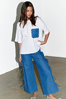 Thumbnail for caption_Model wears  White Denim Pocket T-shirt in UK size 10/ US 6
