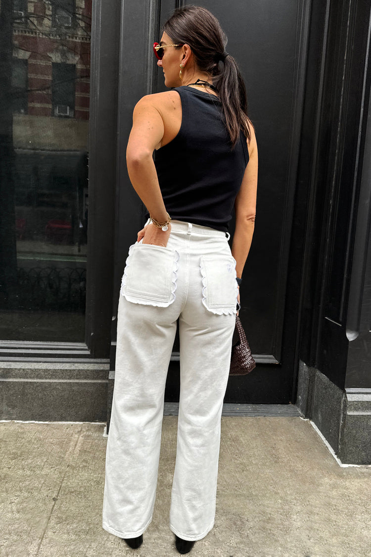caption_Model wears Ecru Scallop Detail Jeans in UK size 10/ US 6