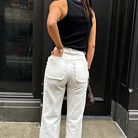 Thumbnail for caption_Model wears Ecru Scallop Detail Jeans in UK size 10/ US 6