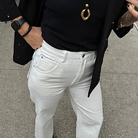 Thumbnail for caption_Model wears Ecru Scallop Detail Jeans in UK size 10/ US 6