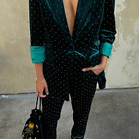Thumbnail for Model wearing Emerald Velvet Quinn Blazer