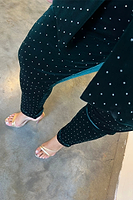 Thumbnail for Model wearing Emerald Velvet Quinn Trouser 