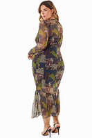 Thumbnail for Model wearing Fiona Animal Mesh Dress standing facing away from the camera