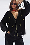 Black Pointelle Knit Cardigan With Gold Fish
