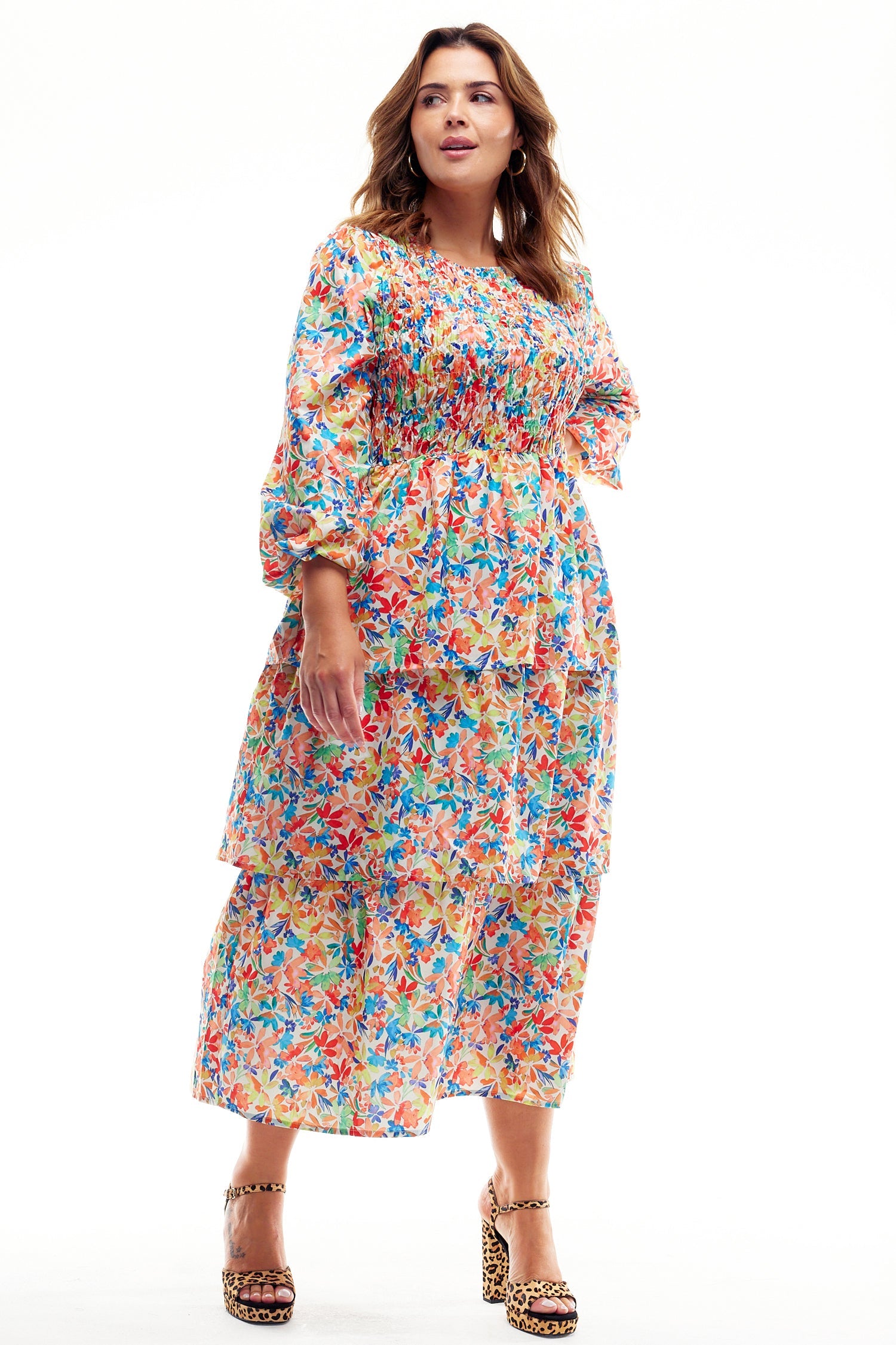 Model wearing Floral Lisa Dress standing facing the camera