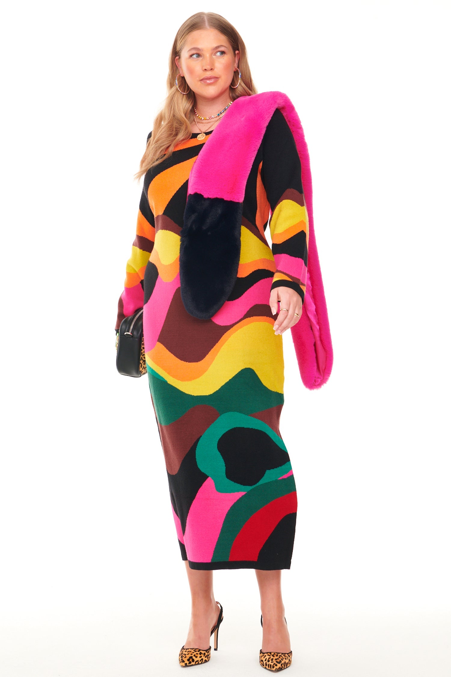Fuchsia and Navy Fur Scarf 