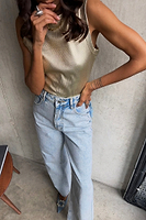 Thumbnail for caption_Model wears Gold Ribbed Tank Top in UK size 10/ US 6