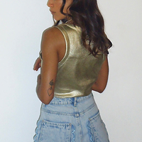 Thumbnail for caption_Model wears Gold Ribbed Tank Top in UK size 10/ US 6