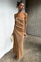 Thumbnail for caption_Model wears Gold Plisse Luna Dress  in UK size 8/ US 4