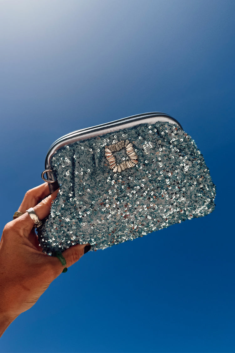 Ice Blue Sequin Clutch Bag