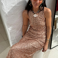 Thumbnail for caption_Model wears Gold Sequin Dorris Skirt  in UK size 10/ US 6
