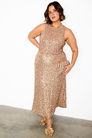 Thumbnail for caption_Model wears Gold Sequin Dorris Skirt  in UK size 10/ US 6