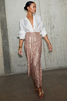 Thumbnail for caption_Model wears Gold Sequin Jaspre Skirt in UK size 10/ US 6