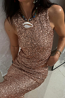 Thumbnail for caption_Model wears Gold Sequin Tank Top  in UK size 10/ US 6