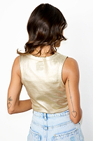 Thumbnail for caption_Model wears Gold Ribbed Tank Top in UK size 10/ US 6