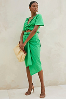 Thumbnail for Model wearing Green Cotton Linen Roma Top standing facing the camera