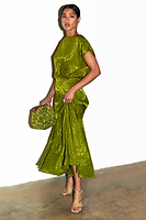Thumbnail for caption_Model wears Green Jacquard Midi Erin Dress in UK 8 / US 4