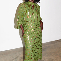 Thumbnail for caption_Model wears Khaki Jacquard Slip Skirt in UK 18 / US 14