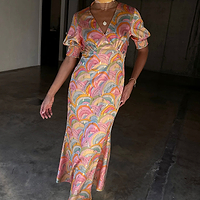 Thumbnail for caption_Model wears. Havana Short Sleeve May Dress  in UK size 10/ US 6