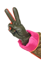 Thumbnail for Khaki And Orange Leather Gloves