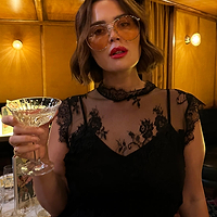 Thumbnail for caption_Model wears Black Fine Lace Esme Top in UK 18 / US 14