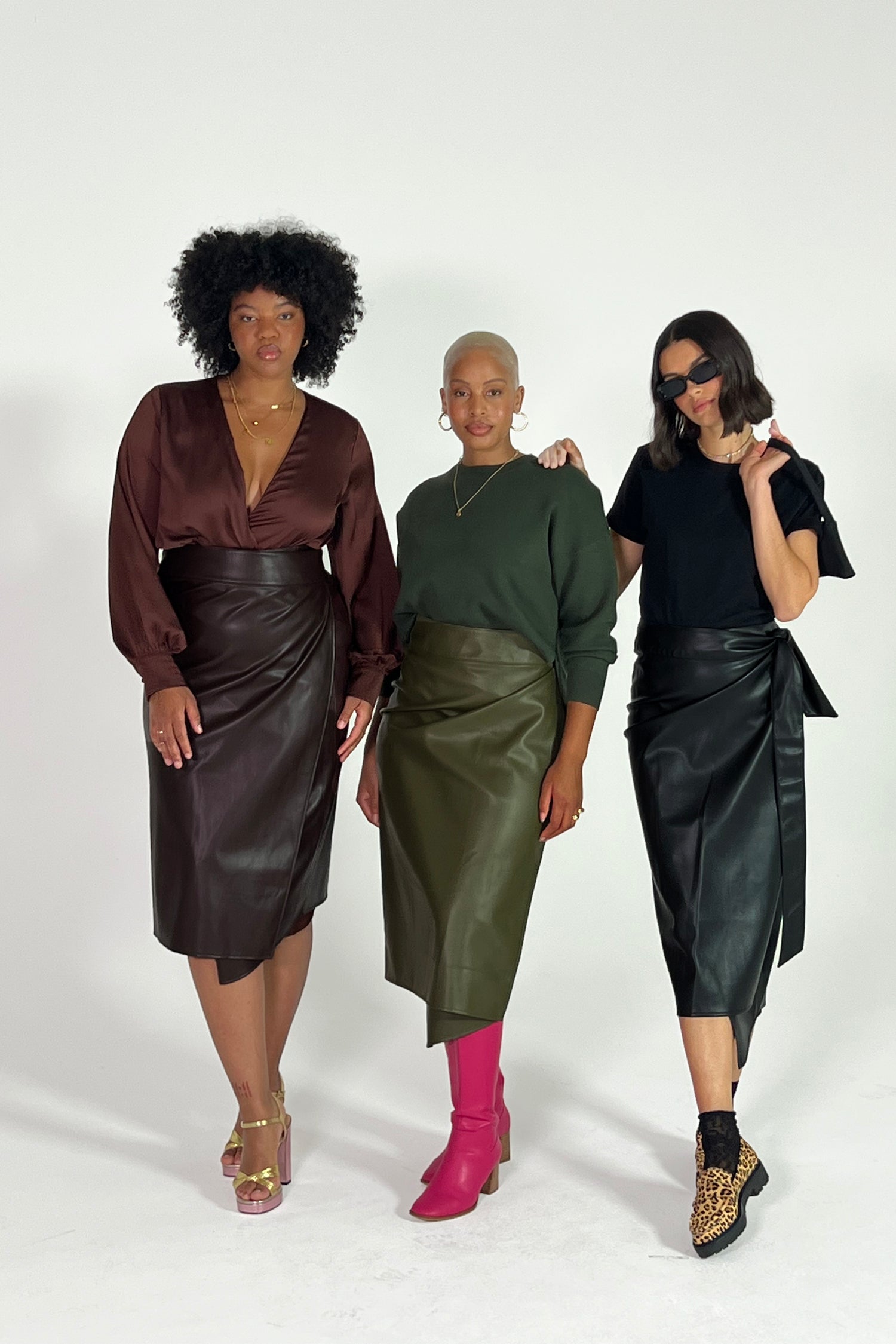 Model wearing Vegan Leather Jaspre Skirt standing facing the camera