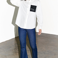 Thumbnail for caption_Model wears White Gabbie Shirt With NFD Pocket in UK size 8/ US 4