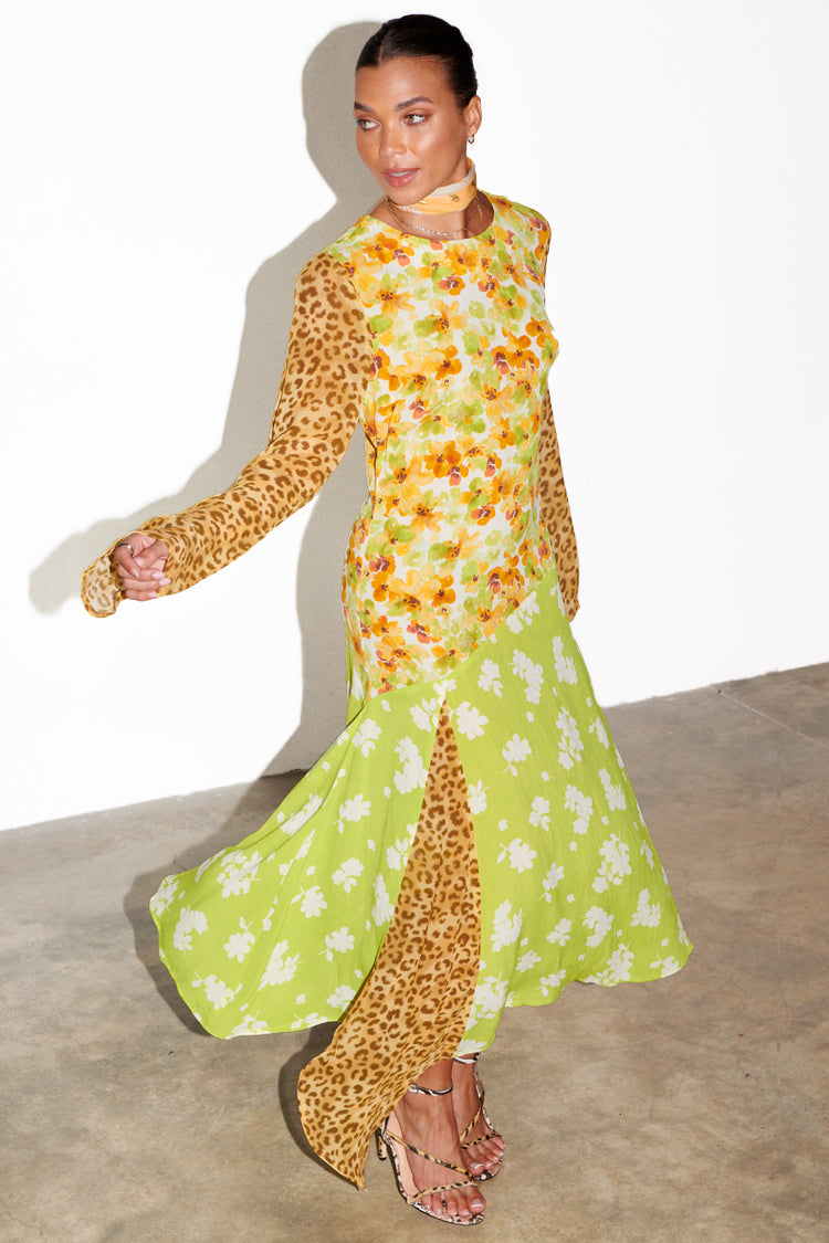 caption_Model wears Floral And Leopard Blair Dress in UK size 10/ US 6