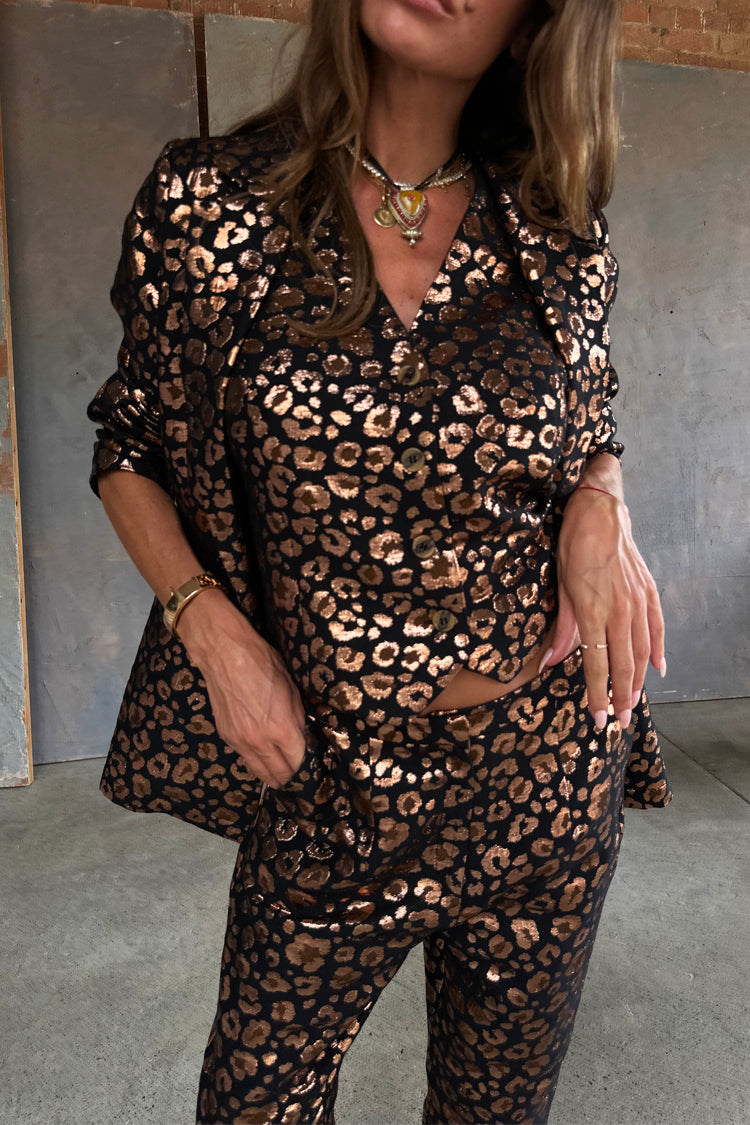 Model wearing Leopard Jacquard Waistcoat