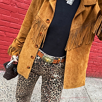 Thumbnail for Leopard Lucia Scallop Detail Jeans Petite