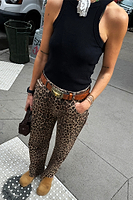 Thumbnail for Leopard Lucia Scallop Detail Jeans
