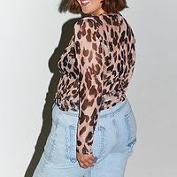 Thumbnail for caption_Model wears Leopard Mesh Top in UK 18 / US 14