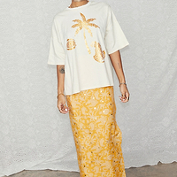 Thumbnail for caption_Model wears Cream and Gold Mosaic Leopard T-Shirt in UK size 10/ US 6